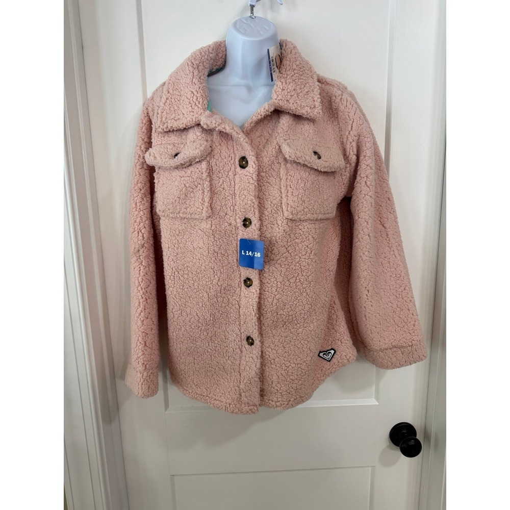 Roxy Girls Pink Sherpa Fleece Shacket Button‎ Front Jacket L 14/16